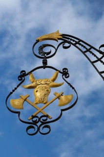 Nose end sign of a butcher's shop, Betzenstein, Upper Franconia, Bavaria, Germany, Europe