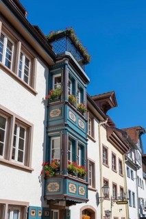 House facade, historic town house, town house with bay window in the historic old town of