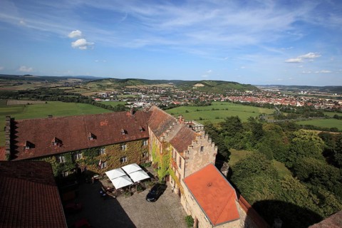 View over Saaleck Castle to Hammelburg, Lower Franconia, Bavaria, Germany, Europe