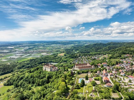 Aerial view of Heiligenberg Castle, a Renaissance-style castle complex, administrative district of