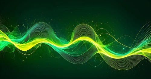 Abstract illustration of digital wave forms and circuits converging to form abstract symbols of