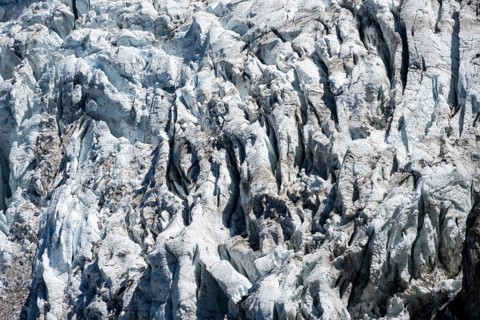 Glacier ice, rutted glacier with crevasses, Glacier de Taconnaz, Chamonix, Haute-Savoie, France,