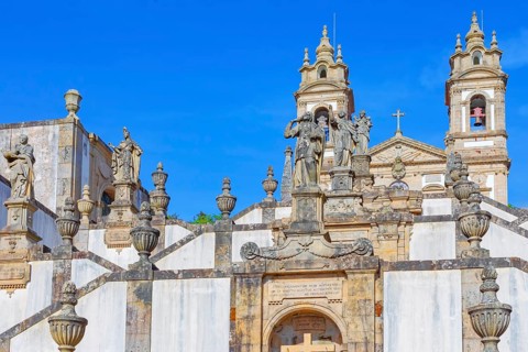Monumental baroque stairway leading Bom Jesus do Monte church, Braga, Minho Province, Portugal,