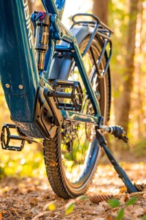 Detailed view of the pedals of an electric bike in the forest, e-bike, forest bike, Calw, district
