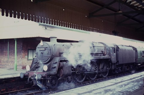Salisbury railway station, BR standard class steam engine 'King Pellinore', Wiltshire, England, UK