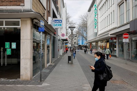 Krefeld, North Rhine-Westphalia, Germany - Krefeld city centre in times of the corona crisis during
