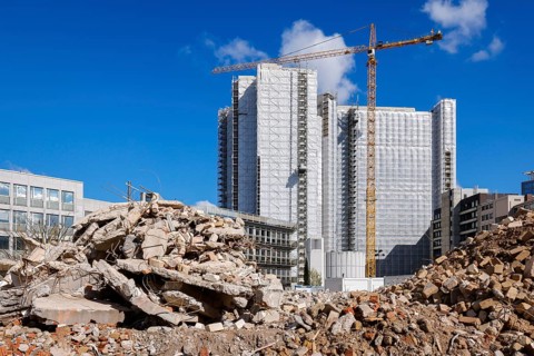 Essen, North Rhine-Westphalia, Germany - Demolition of an office building, demolition of former RWE