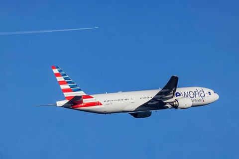 Aircraft climbing after take-off at Fraport Airport. Aircraft registration number: N791AN, Boeing
