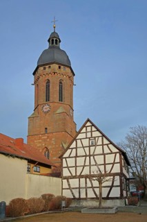 Late Gothic St George's Church and half-timbered house, landmark, Kandel, Bienwald,
