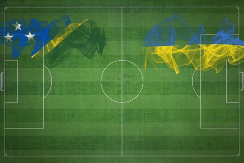 Solomon Islands vs Ukraine Soccer Match, national colors, national flags, soccer field, football