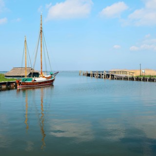Zeesenboot in the Bodden harbour of Bodstedt, Bodstedter Bodden, Fischland-Darß-Zingst,