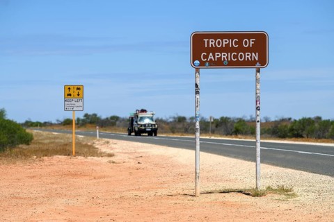 Tropic of Capricorn sign, near Exmouth, State of Western Australia, Australia, Oceania
