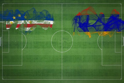 Cape Verde vs Armenia Soccer Match, national colors, national flags, soccer field, football game,