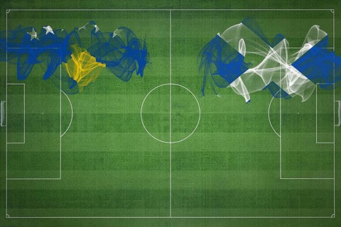 Kosovo vs Scotland Soccer Match, national colors, national flags, soccer field, football game,