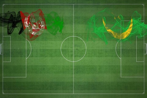 Afghanistan vs Mauritania Soccer Match, national colors, national flags, soccer field, football
