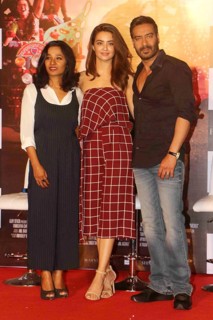 Bollywood actors Tannishtha Chatterjee, Surveen Chawla and Ajay Devgan during the press conference
