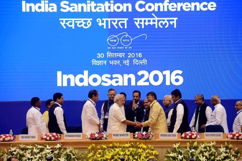 Prime Minister Narendra Modi N Chandrababu Naidu inauguration ceremony of India Sanitation