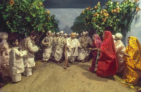 Glimpses of mahatma gandhi started salt march from sabarmati ashram, india, asia