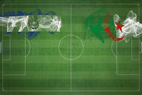 El Salvador vs Algeria Soccer Match, national colors, national flags, soccer field, football game,