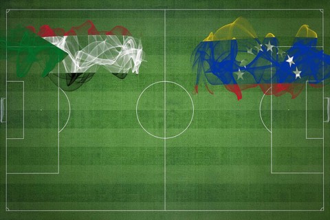 Sudan vs Venezuela Soccer Match, national colors, national flags, soccer field, football game,