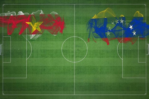 Suriname vs Venezuela Soccer Match, national colors, national flags, soccer field, football game,