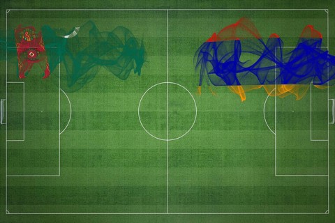 Turkmenistan vs Armenia Soccer Match, national colors, national flags, soccer field, football game,