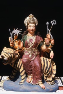 Idol of Goddess Durga on Tiger, Mumbai, Maharashtra, India, Asia