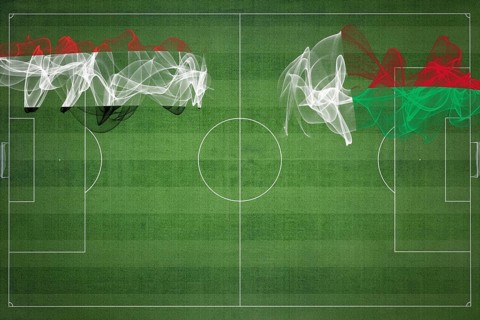 Yemen vs Madagascar Soccer Match, national colors, national flags, soccer field, football game,