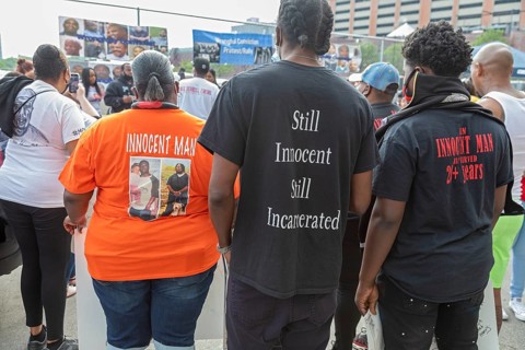 Detroit, Michigan, Family and friends of prisoners they say were wrongfully convicted rally outside