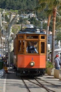 Historic tramway in Puerto de Sóller, Majorca, Balearic Islands, Spain, Europe