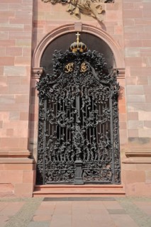 Ornate iron church door, arts and crafts, metal, Jesuit Church, Mannheim, Hesse, Germany, Europe