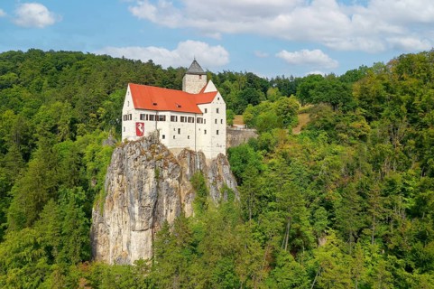 Prunn Castle, hilltop castle, first mentioned in 1037, stands on steep limestone cliff on