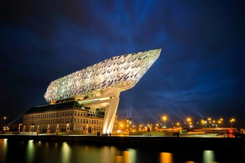 ANTWERP, BELGIUM, MAY 27, 2018: Port authority house (Porthuis) designed by famous Zaha Hadid