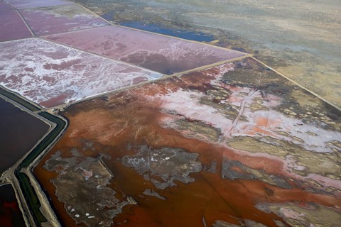Saltworks, salt production, aerial view, Walfish Bay, Erongo region, Namibia, Africa