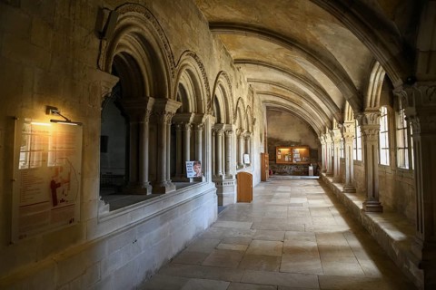 Cloister of the early Gothic basilica of Sainte-Marie-Madeleine, Vézelay, Yonne department,