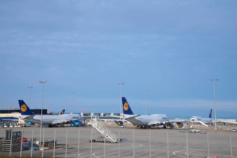 Airport during the corona crisis parked Lufthansa boeing 747, Frankfurt am Main, Hesse, Germany,
