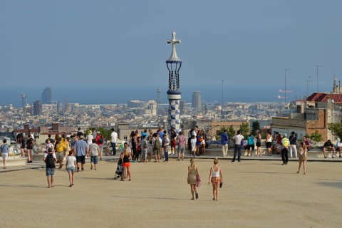 Viewing platform of Parc Güell, by architect Antoni Gaudí, UNESCO World Heritage Site, Barcelona,