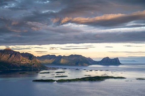Fjord and mountains, Bergsfjord, Senja, Norway, Europe