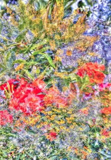 Oil painting-like picture, various bright flowers, red, yellow and purple flowers creative,