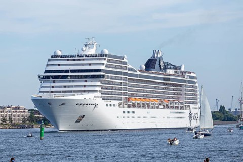 Cruise ship MSC Poesia, Unterwarnow, Hanse Sail, Warnemünde, Rostock, Mecklenburg-Vorpommern,
