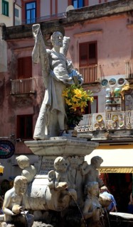Fountain at the Cathedral Square in Amalfi, Campania, Italy, Europe