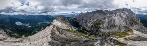 Aerial view, Waxenstein, Eibsee lake, Höllental and Wetterstein Mountains, Garmisch-Patenkirchen,