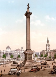 Trafalgar Square and National Gallery, London, ca 1895, England, Historic, digitally restored