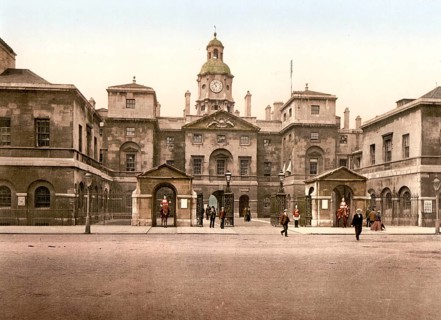Palace of Whitehall, Horse guards, mounted guard, London, ca 1895, England, Historical, digitally