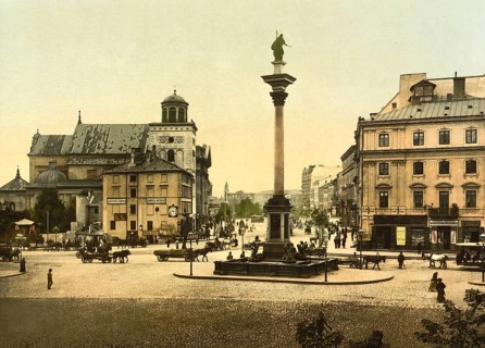 Sigismund's Column on Castle Square in Warsaw, Poland, c. 1890, Historic, digitally enhanced