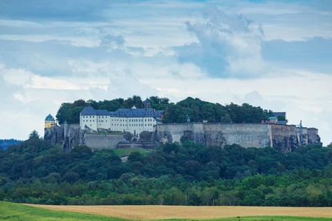 Rain clouds over Königstein Fortress in Saxon Switzerland