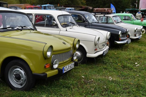 DDR vintage cars Trabant 601, P50, and Wartburg 312 at a vintage car meeting in Benneckenstein in