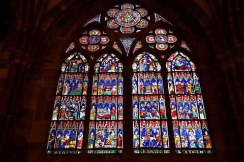 Stained glass windows in the Cathédrale Notre Dame de Strasbourg, Strasbourg Cathedral, Unesco