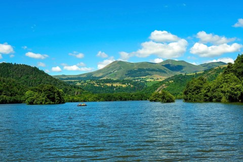 Lake Chambon. Puy de Dome department. Auvergne Volcanoes National Park. Auvergne Rhone Alpes.