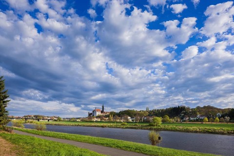 The castle hill of Meissen with the bishop's palace, Albrechtsburg castle and cathedral on the